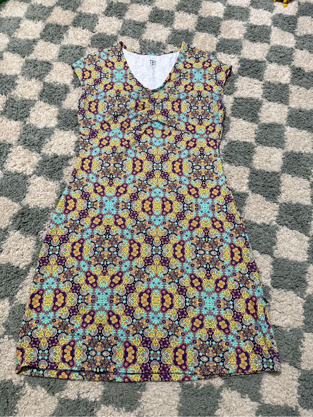 Title Nine A Line Knit Dress Green Floral Diamalete Steadfast Cap Sleeve Medium
